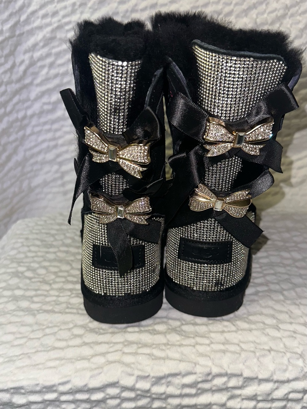Black Uggs with rhinestones and bows